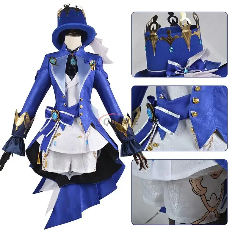 Genshin Impact Focalors Cosplay Traje para Mulheres, Peruca Tsaritsa, Anime Comic Role Play Outfit, Vestido de Carnaval de Halloween, Uniforme