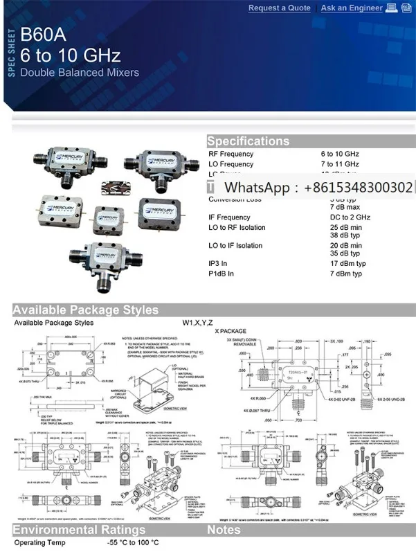 B60AXS 6-10GHz SMA  Micro-wave Double Balanced Mixer