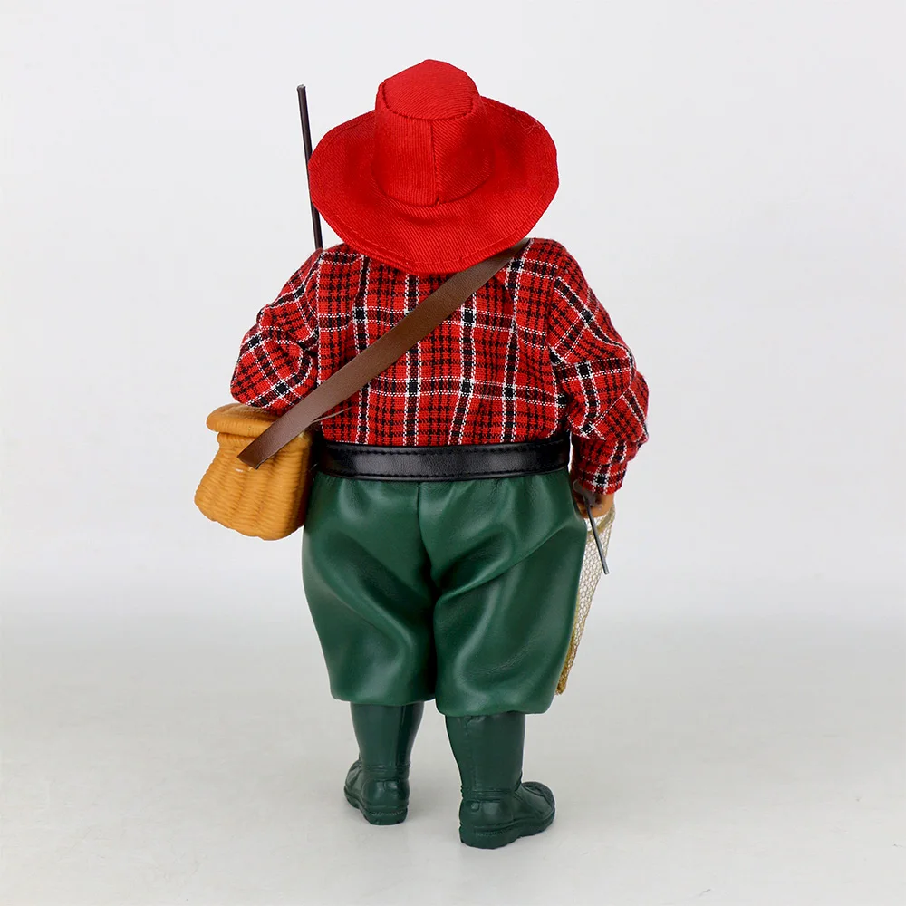 Collectible Christmas Fishing Santa Claus Figurine with Fish Basket Net Decoration Themed Display  Unique Gift for Collectors