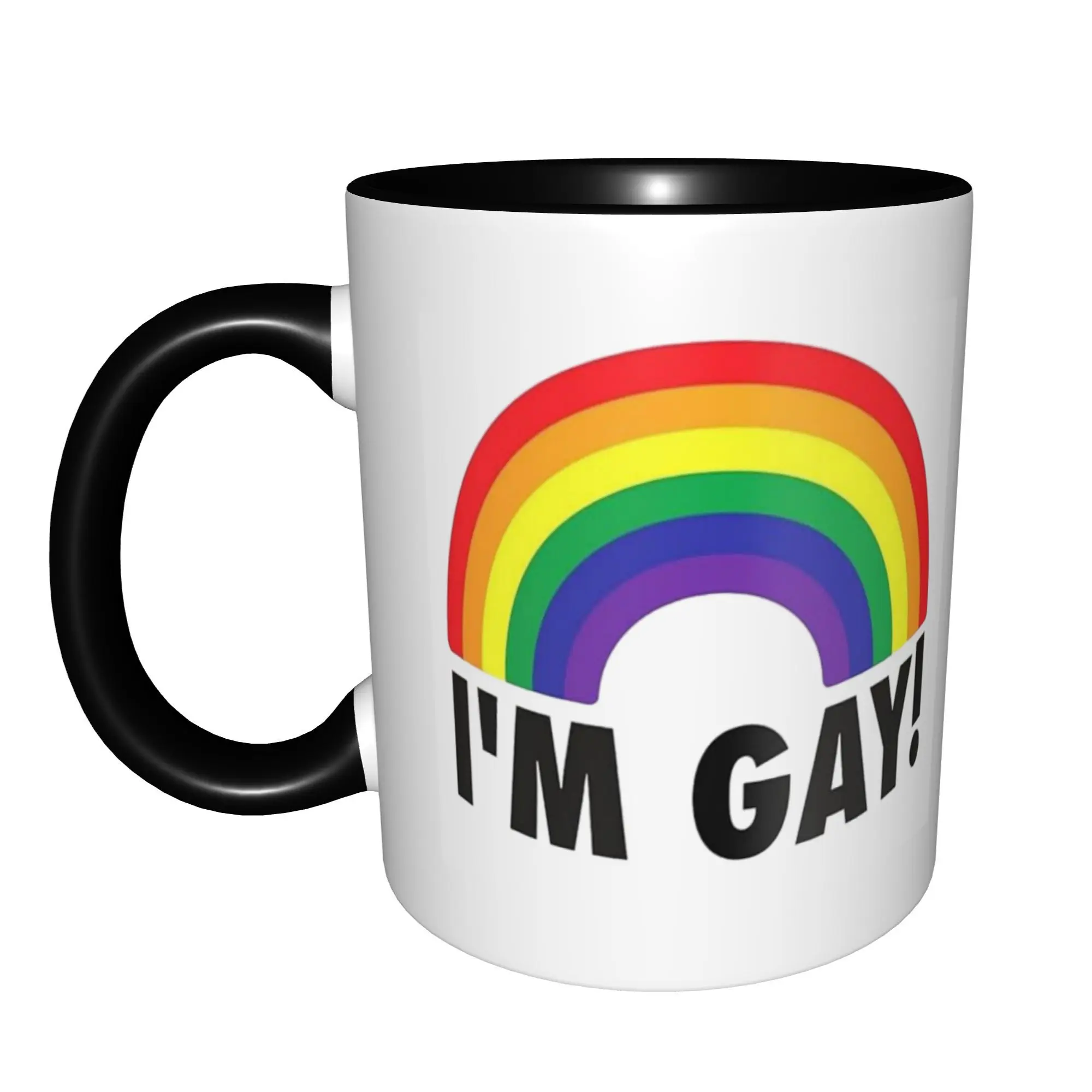 I'm Gay Rainbow Mugs With Black Handle Birthday Coffee Mugs Ceramic Tea Cups 11oz