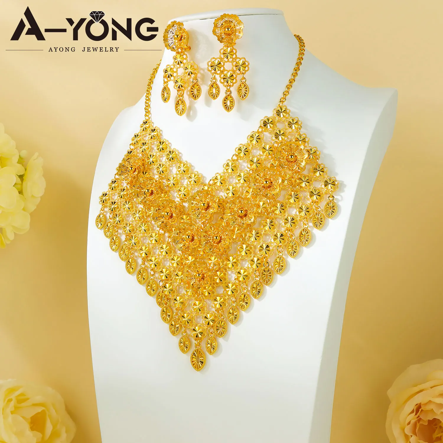 Luxury African Traditional Jewelry Set Ethiopian Gold Color Ethnic Necklace Earrings Habesha Women Bridal Wedding Jewelrys