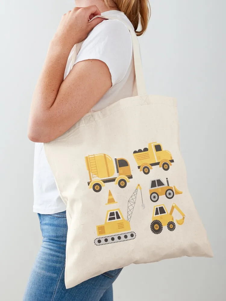 Construction Trucks on Gray Tote Bag shopping cart bags Women's bags cute tote bag Canvas Tote Bag