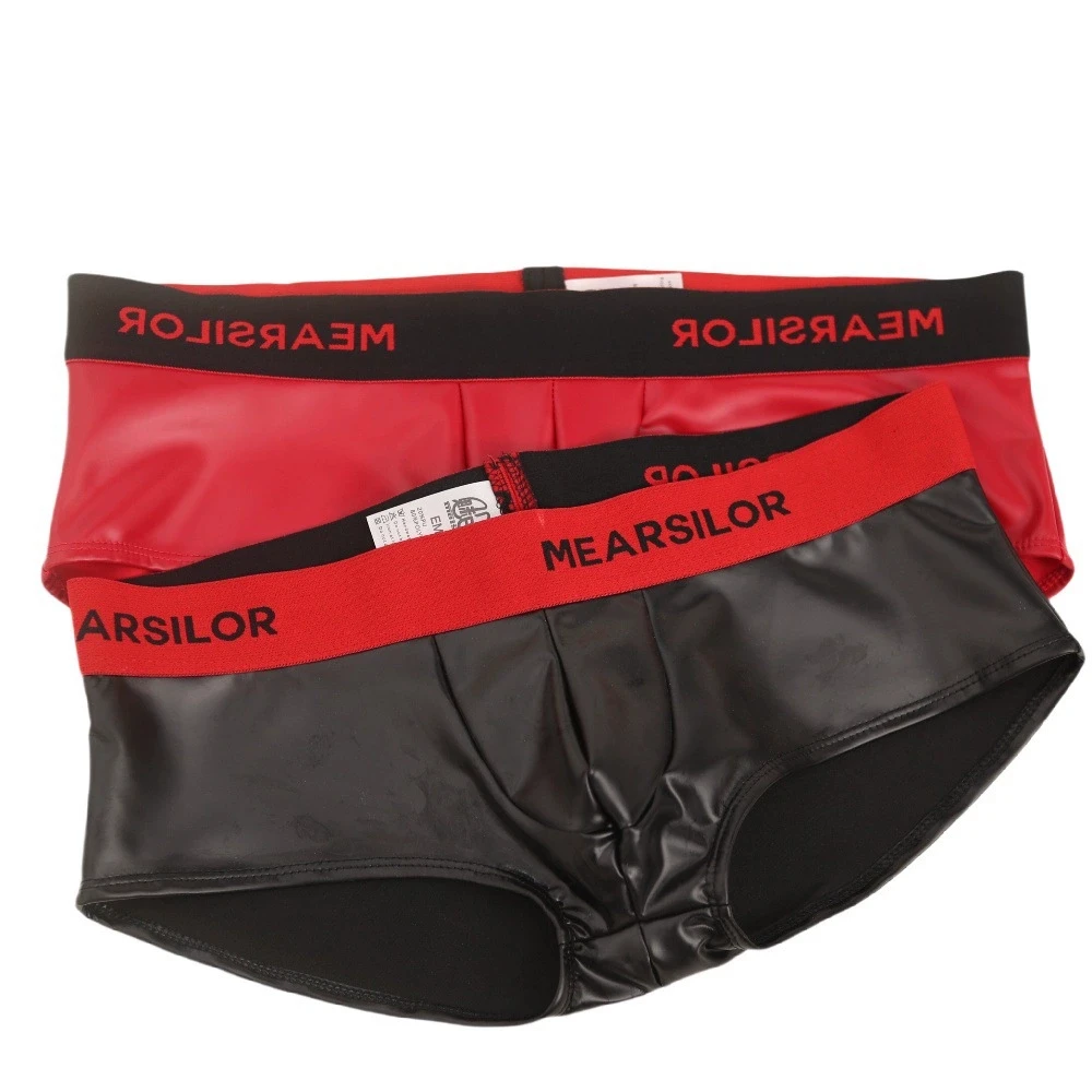 

Mens Faux PU Leather Boxers Panties Shorts Sexy Low Rise Briefs Convex Pouch Underwear for Nightclub Rave Party Bottoms Lingerie