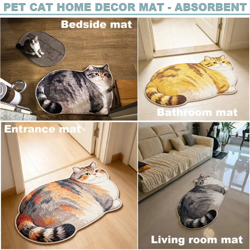 VIKAMA Realistic 3D Fluffy Fat Black Cat Shaped Bathroom Doormat Anti-slip Quick Water Absorbing Indoor Carpet Home Decoration view 6