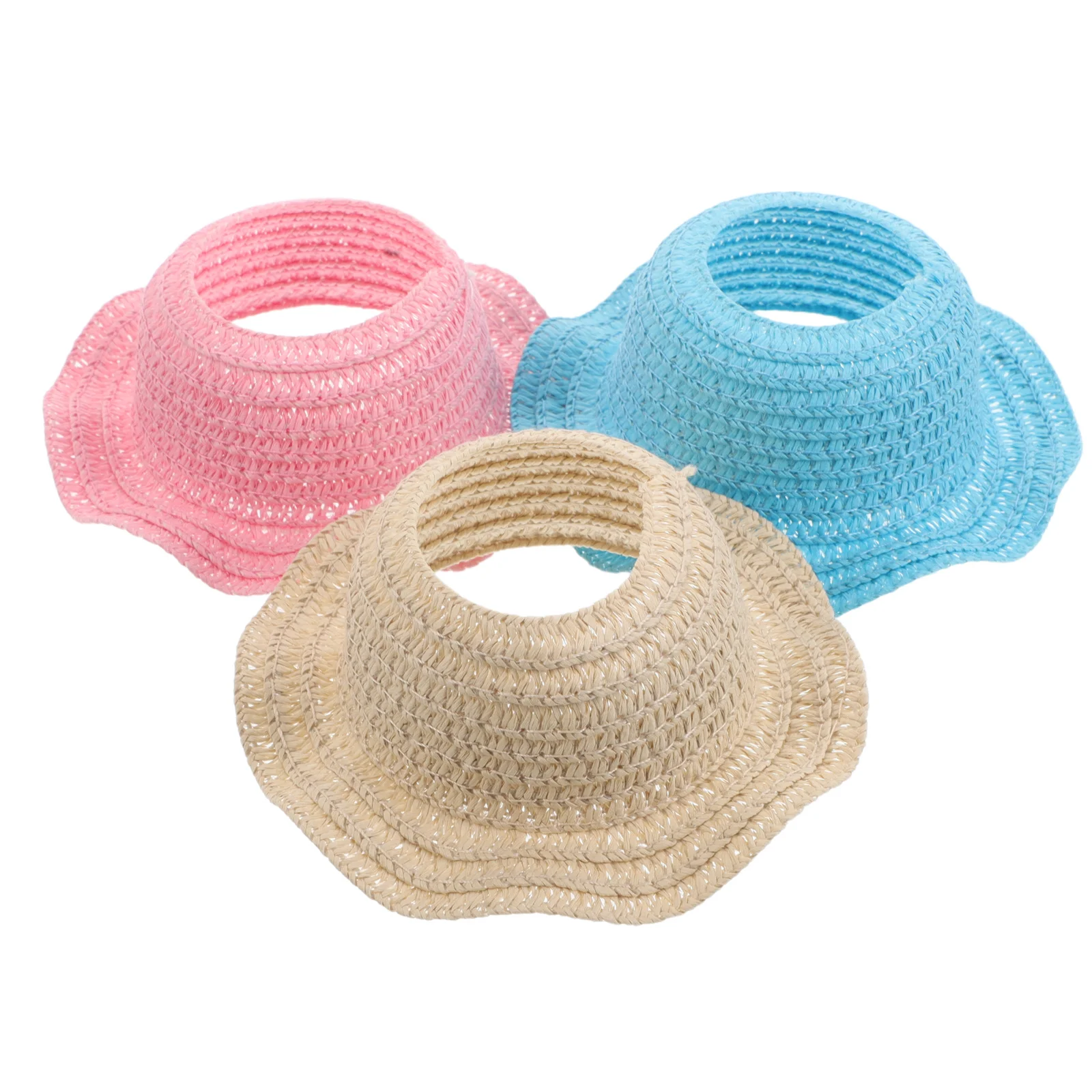 

3Pcs Handmade Crochet Straw Hats Mini Sun Protection Hats Suitable for 17cm DIY Dress Up Accessories Crochet Hat