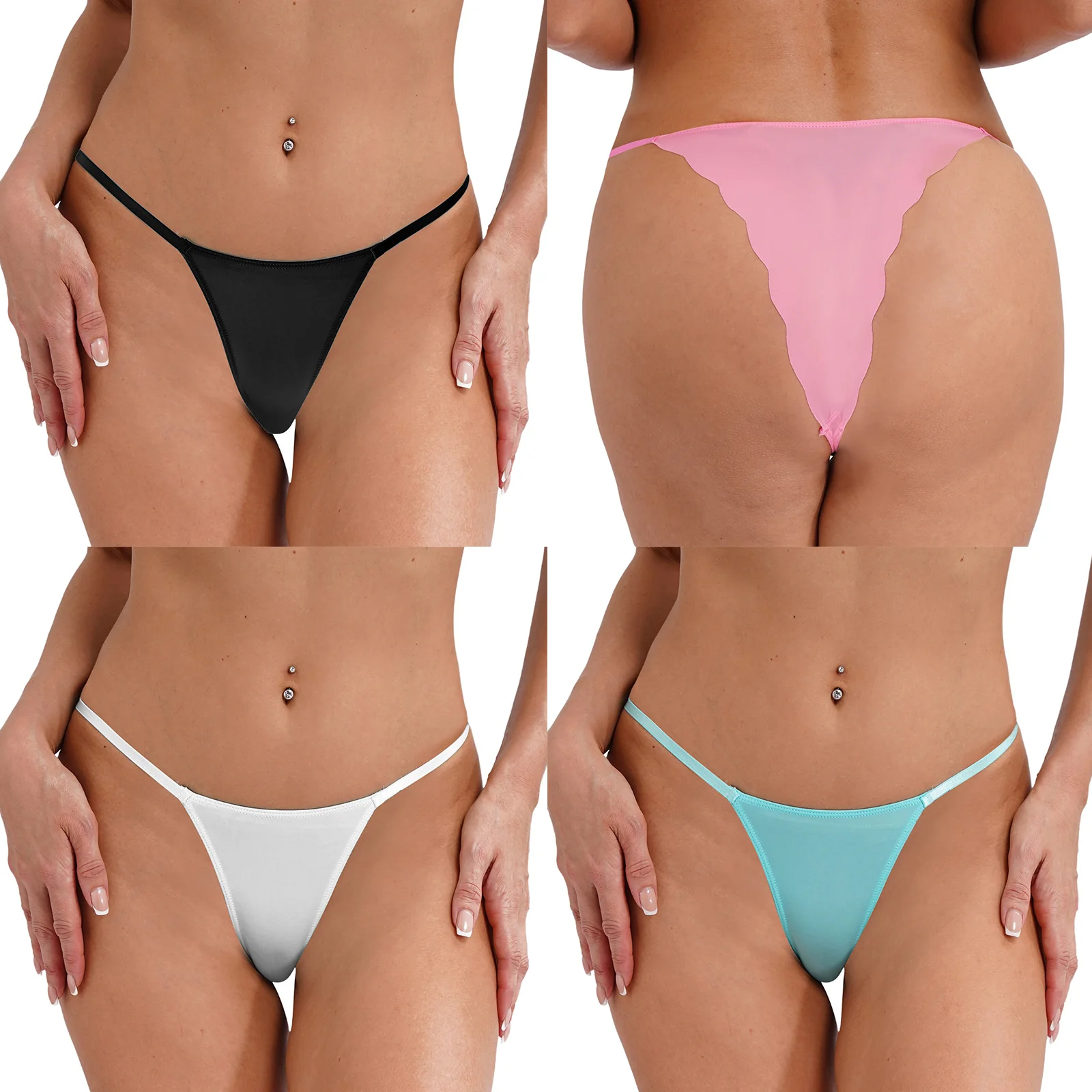 Cuecas sexy de cintura baixa para mulheres, maiô, cós espaguete, cor sólida, calcinha sem costura ultrafina, pijamas, clubwear