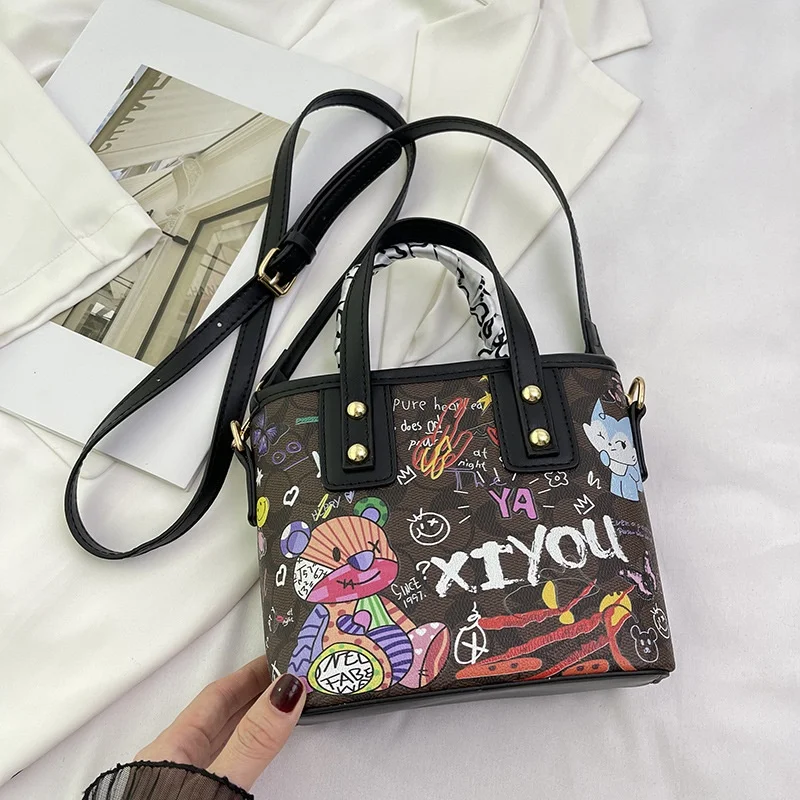 

2025 роспись граффити модная ручная сумка художественные сумки через плечо для женщин регулируемый плечевой ремень женские сумки сумка-ведро