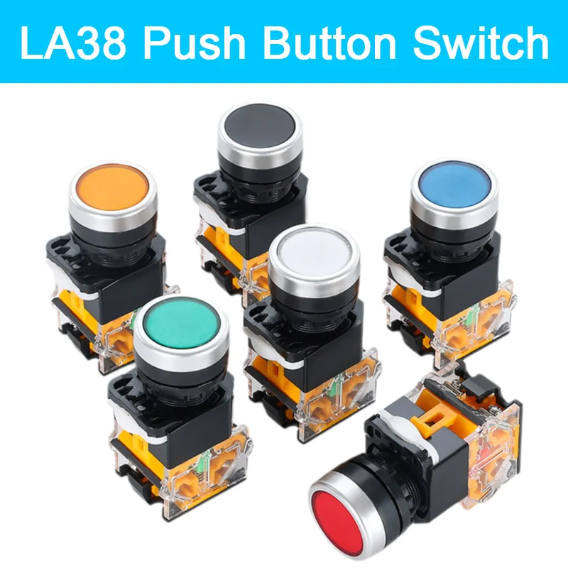 ON-OFF Momentary/Latching Push Button Switch 22mm 4 Screws Circular Small Size Flat Round Panel Cutout LA38-11BN LA38-11BNZS