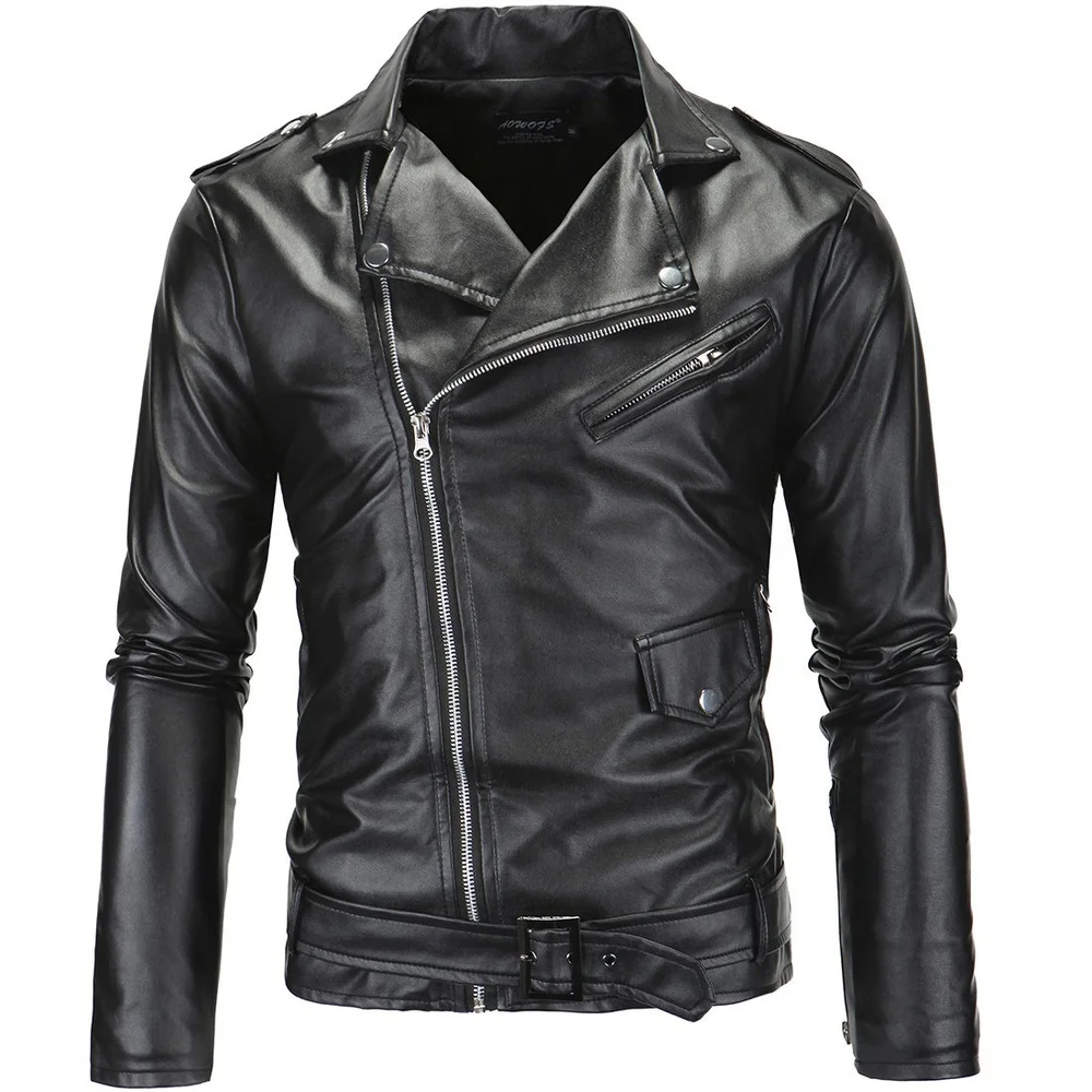 Blouson en cuir PU homme, décontracté, slim fit, avec fermeture éclair alertes onale, pour moto, blanc et noir, 2023