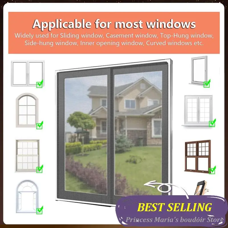 AB30-Magnetic Window Screen Adjustable DIY Window Net Screens Mesh Max 39 X 59Inch Fiberglass Grey Mesh For House Windows