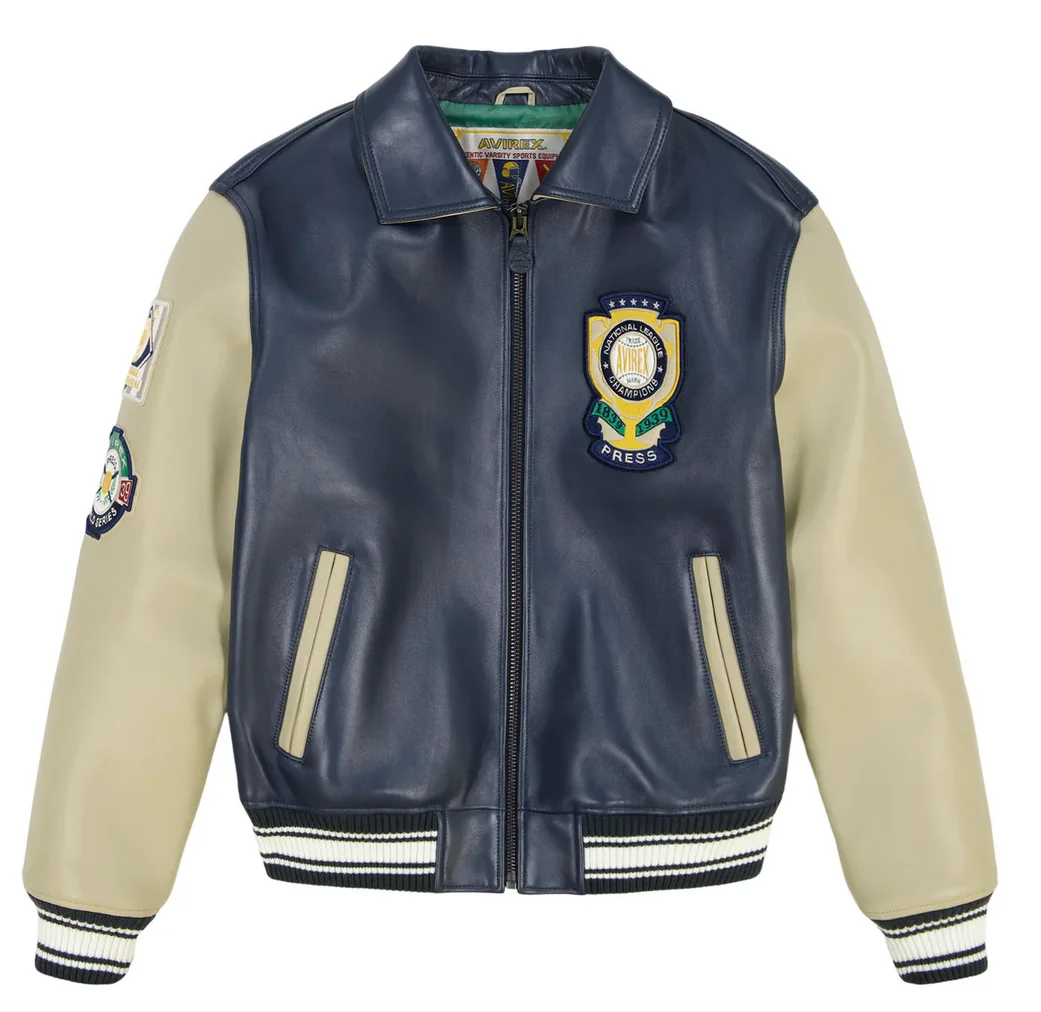 

Avirex Spring 2025 new World Series jacket European antique sheepskin leather jacket men's jacket embroidered casual coat tops