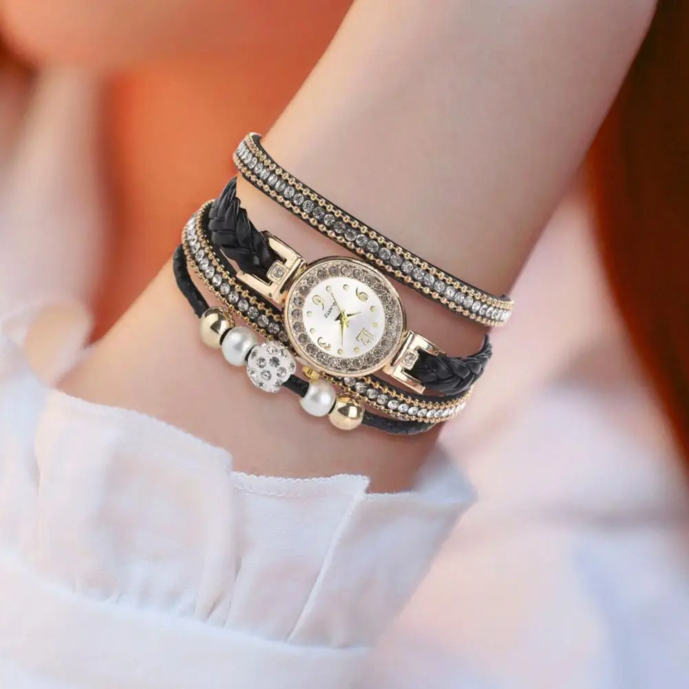 Quartz Watch Luxury Women Watch Multi Layers Wrap Around Rhinestone Braided Elegant Bracelet Watch Bracelet Watches Ladies