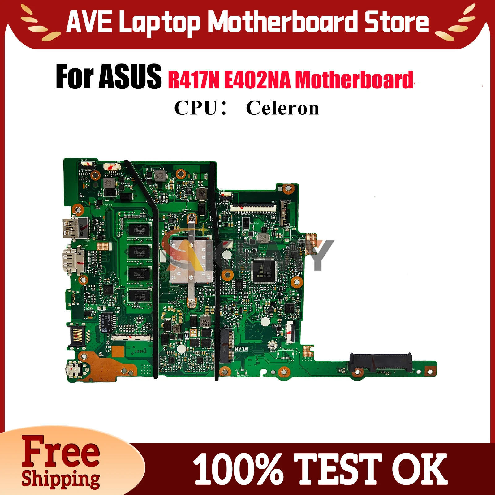 

E402NA Laptop Motherboard For ASUS EeeBook E402N E402NA R417N Notebook Mainboard With Celeron CPU 100% tests OK fast shipping