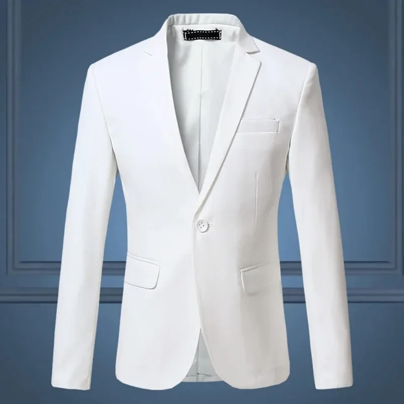 High Quality Gentleman Men Slim Casual White Suit Men\'s Business Casual Flow of Pure Color Blazer Jacket