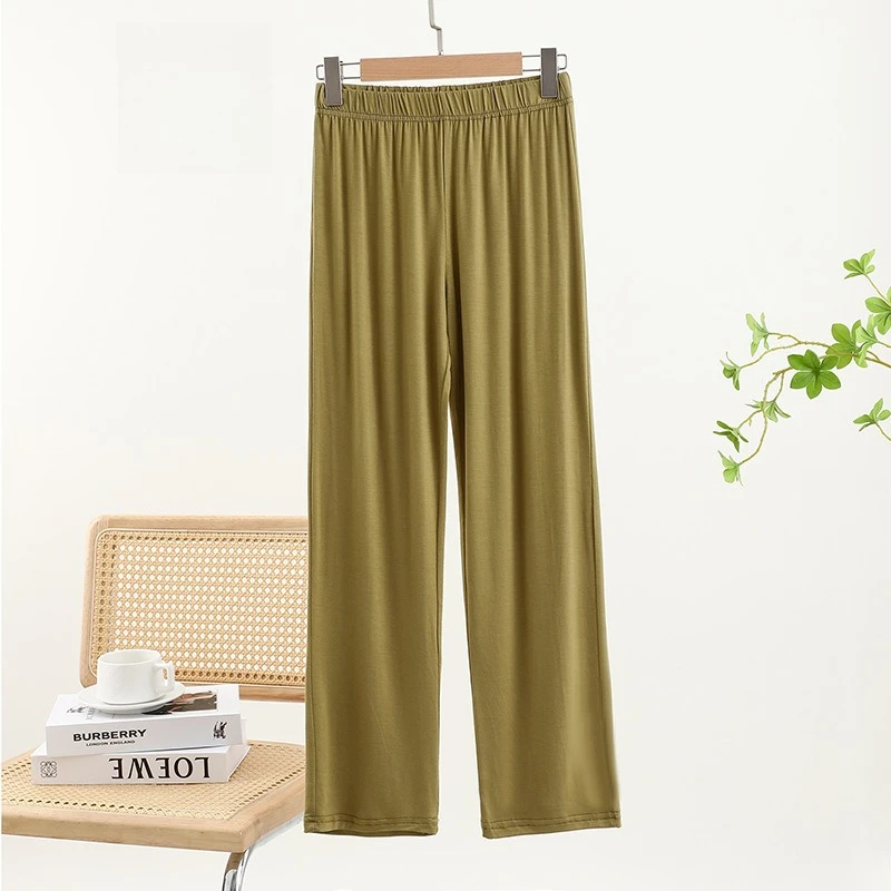 Modal Spring Autumn Women Casual Skinny Look Elastic Waist Wide Leg Pants Outer Wear Large Size Straight Leg Home Pajama Pants