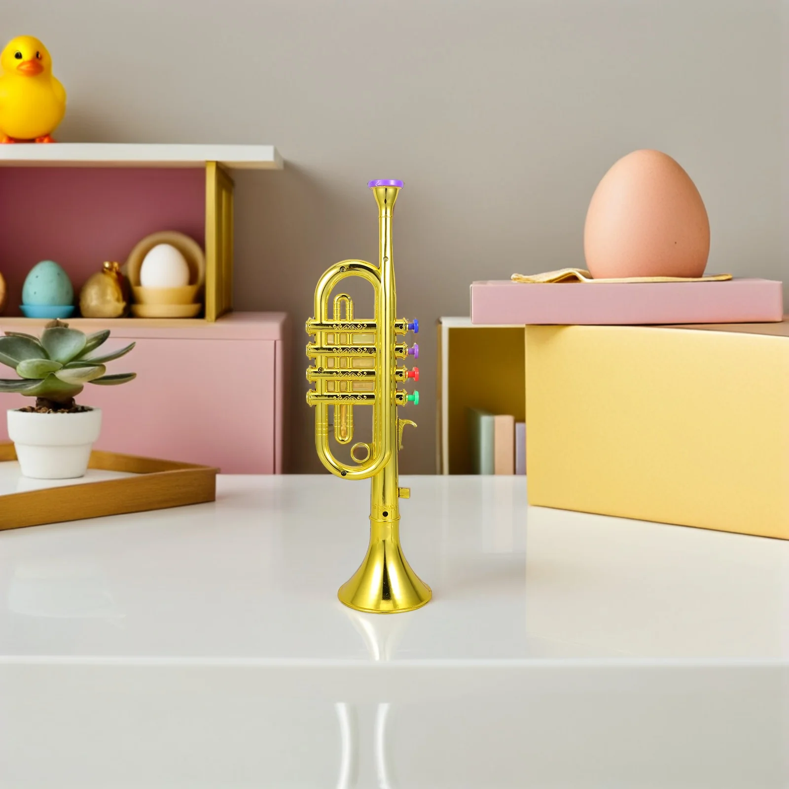 플라스틱 어린이 트럼펫 메탈릭 골드 파티 축하 의상 드레스업 뮤지컬 선물 생일 용품 유아 및 청소년용