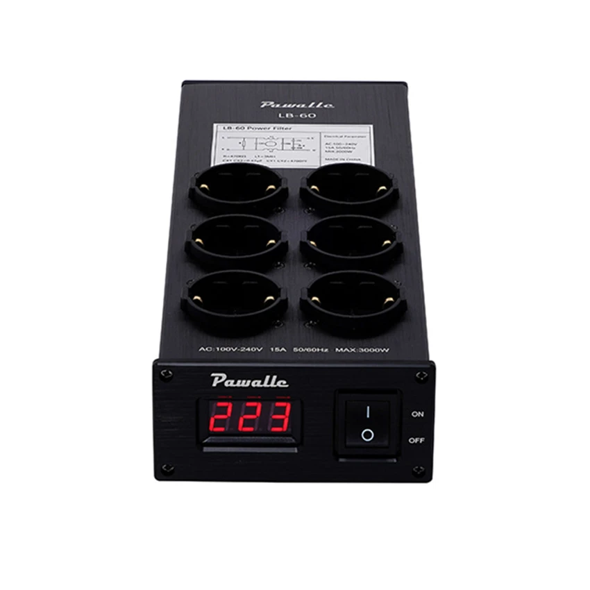 

LB60 European Standard Speaker Power Filter 3000W Anti Surge Socket Power Purifier Voltage Display 100-220V