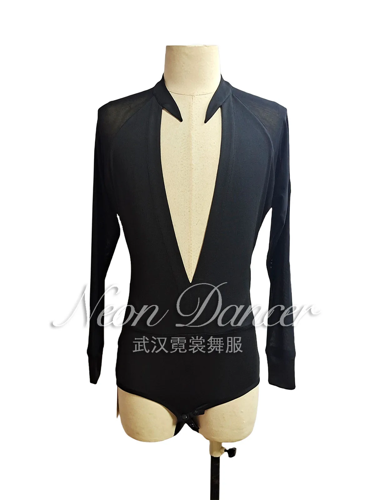 

Neon Dancer Men's Latin Dance Wear Latin Competition Wear Deep V Neck Long Sleeve Top Latin Dance Practice Wear
