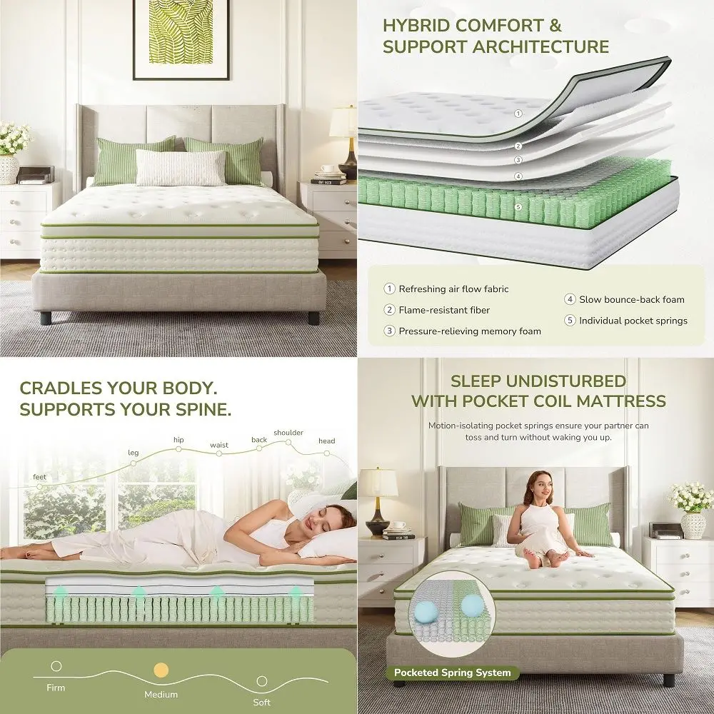 

Mattress 14 Inch Hybrid Memory Foam Mattress in a Box with Individual Pocket Innerspring for Motion Isolation amp Pressure Reli