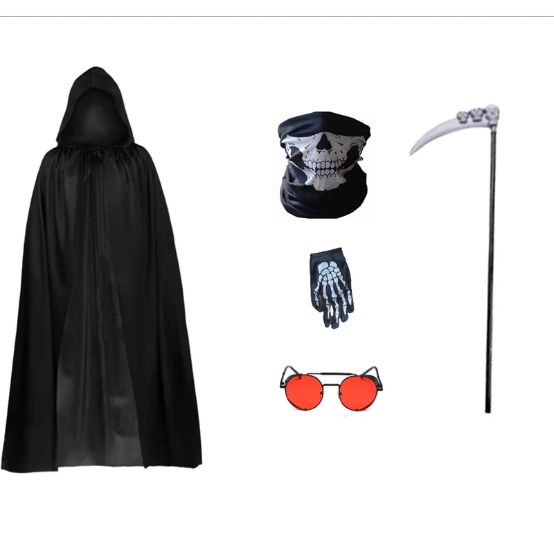 

Death Ghost Halloween Costume Adult Strange Clothes Scythe Cloak 5-piece Set for Festive Party