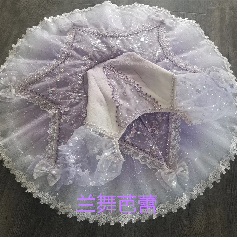 Professional Kids Girls Child Competition Performance Wear Glitters Fairy Dance Dress Gradiant Pink Purple Ballet Tutu Costumes