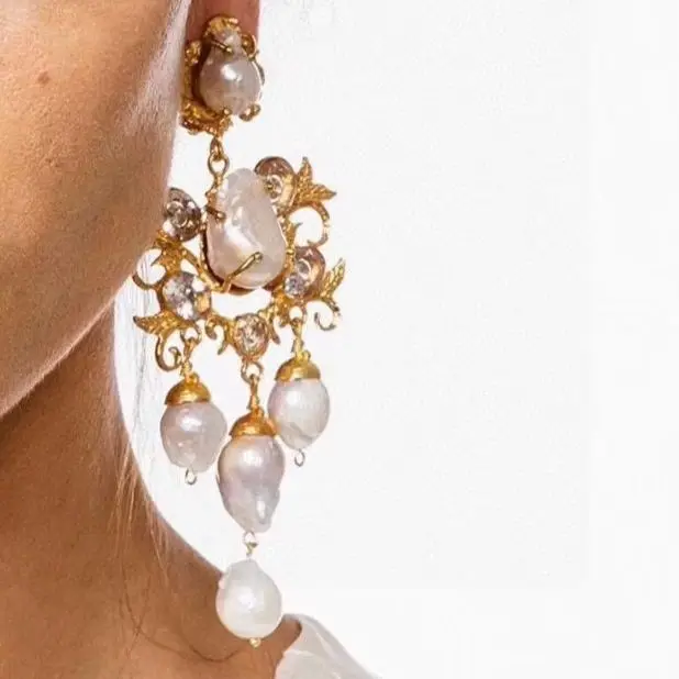 Europe Vintage Natural Baroque Pearl Pendant Earrings Ear Clip Women Top Quality Jewelry Trend