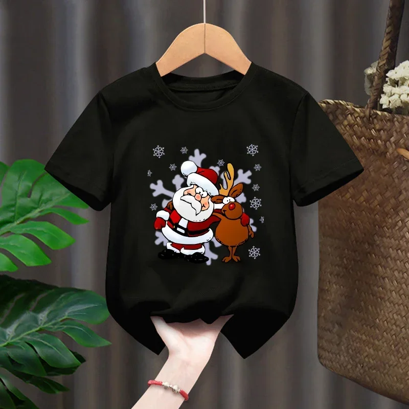 Merry Christmas New Fashion Funny Santa Gift Graphic Cotton Kids Tshirts Boys Short Sleeve Children T-shirt Girls Casual Top Tee