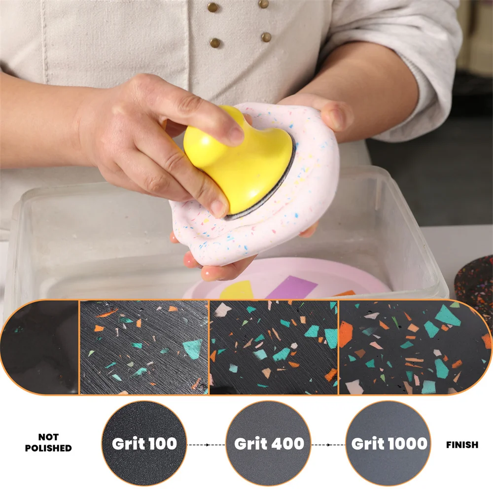 Round Hook and Loop Sanding Block Wet & Dry Hand Sander Kit for Jesmonite Concrete Terrazzo Polishing