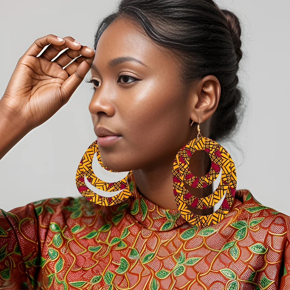 African Women Print Earrings Ankara Fashion Exaggerated Earrings Boho Chic Girl Gifts Oversized Accessories Wyb912