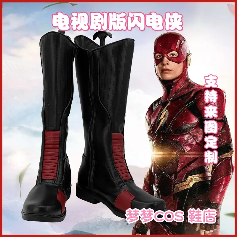 De Flash Cosplay Kostuum Schoenen Handgemaakte Faux Leren Laarzen