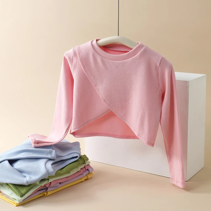 Ballet Sweater Girls Long Sleeve Shrug Pullover Dance Cardigan Kids Pink Warm Up Crop Top For Leotard Gymnastics Coat Costume