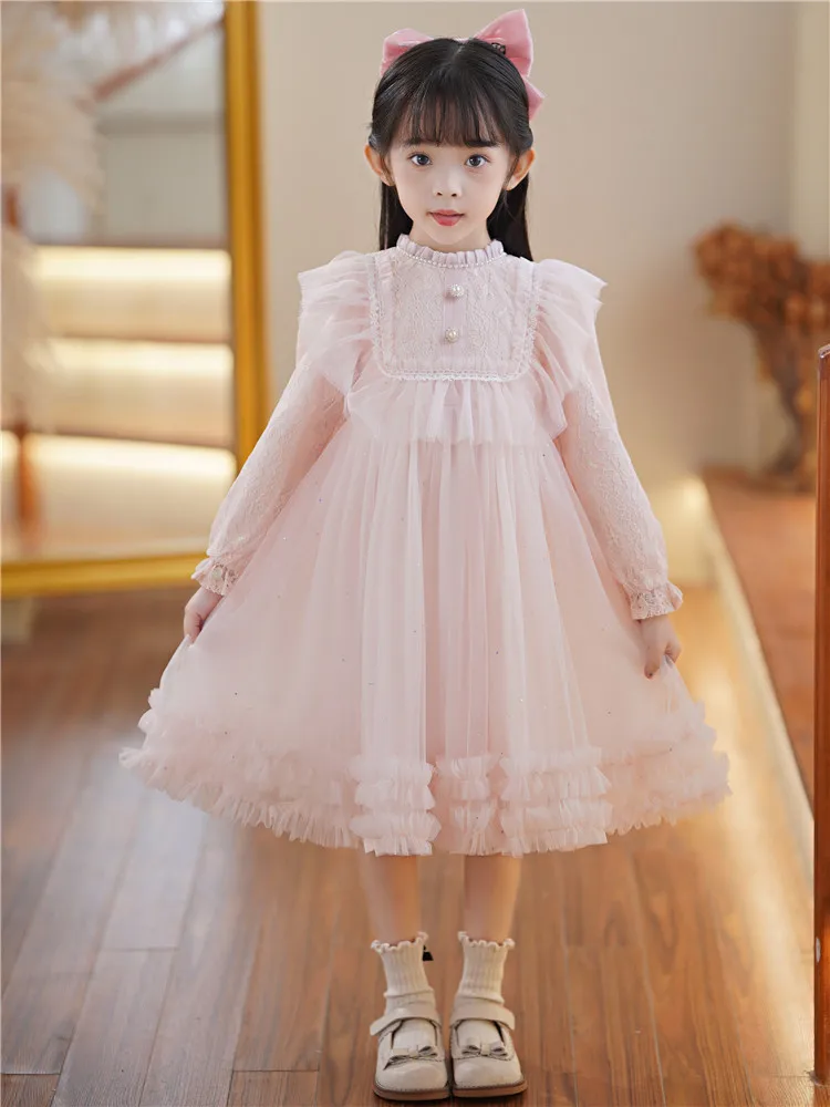 

2025Girls Spring and Autumn New Style Puffy Lace Lolita Performance Princess Dress