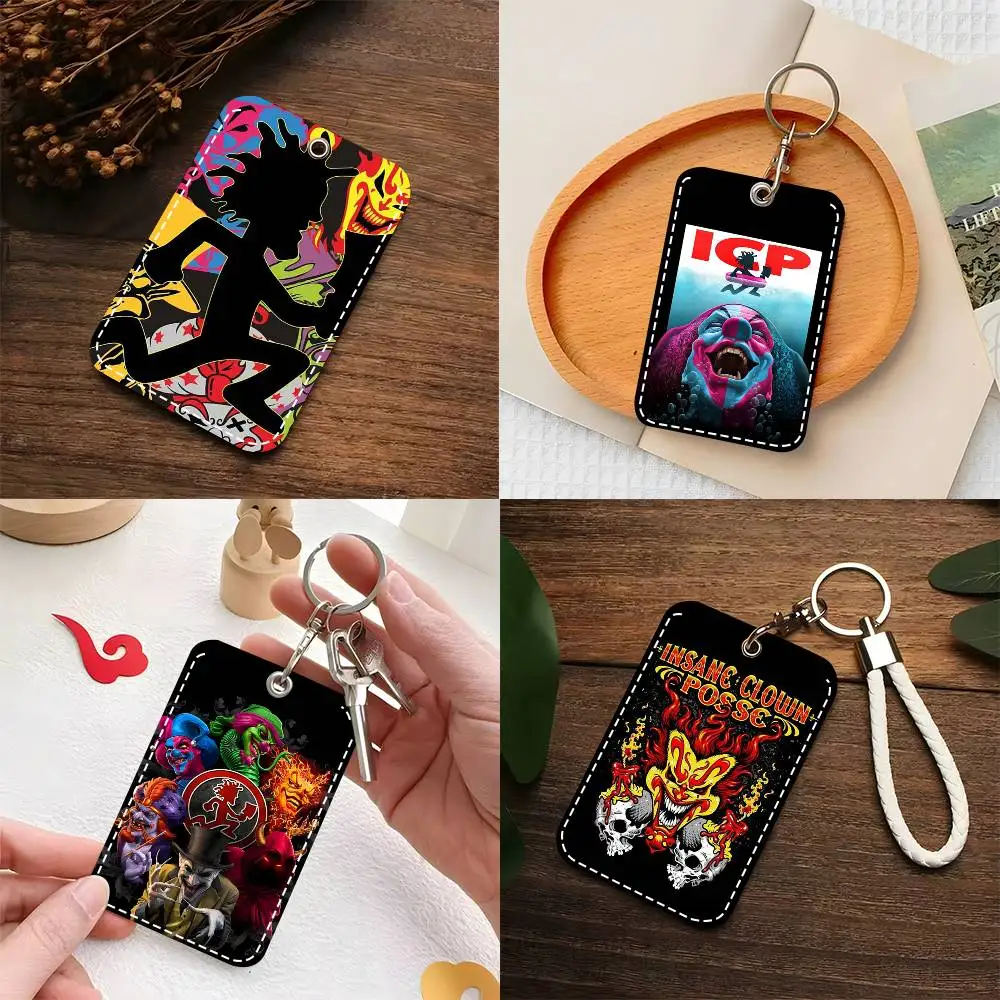 

1pc Anime Insane Clown Posse Band Card Case Keychain Access Card Bag Key Tag Ring Leather Card Holder Key Ring Access