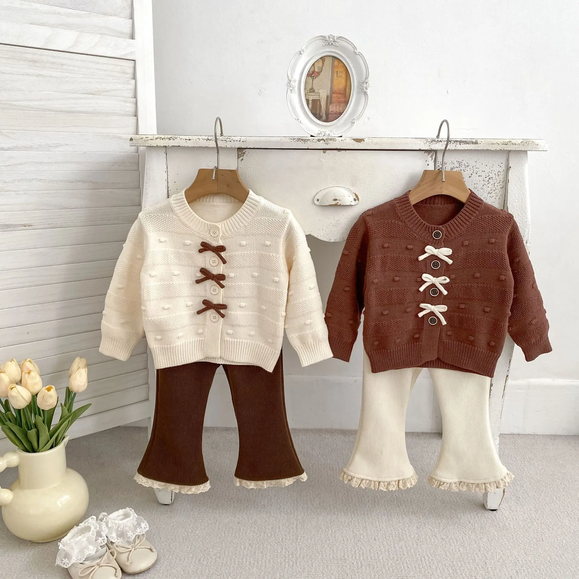 

2025 Autumn New Children Long Sleeve Knitted Coat Girls Cute Bow Sweater Cardigan Baby Girl Casual Jacket Cotton Kids Clothes
