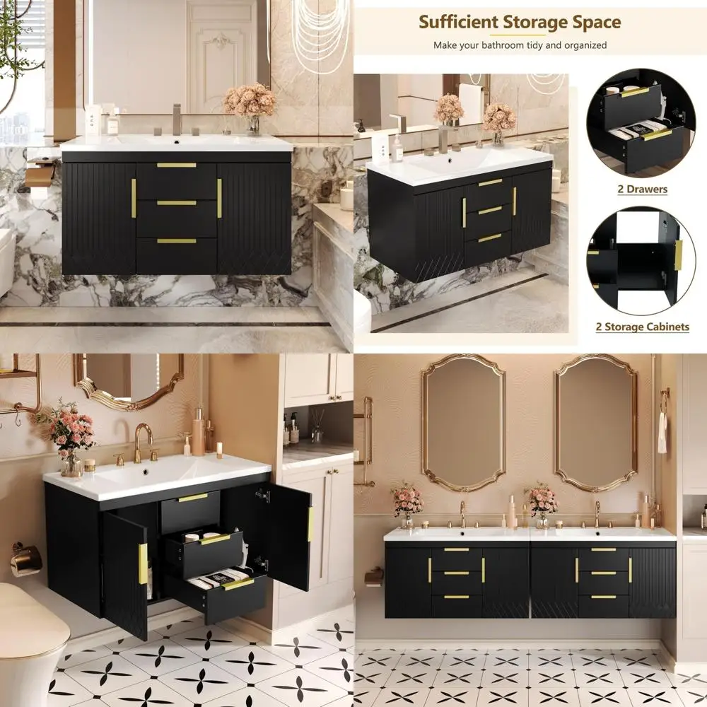 

36" wall-mounted double-door & drawer bathroom vanity with sink