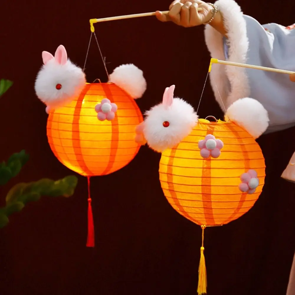 Cute Chinese Rabbit Lantern Portable Blessing Handheld Paper Lamp Traditional Handmade Antique Lantern Educational Toy