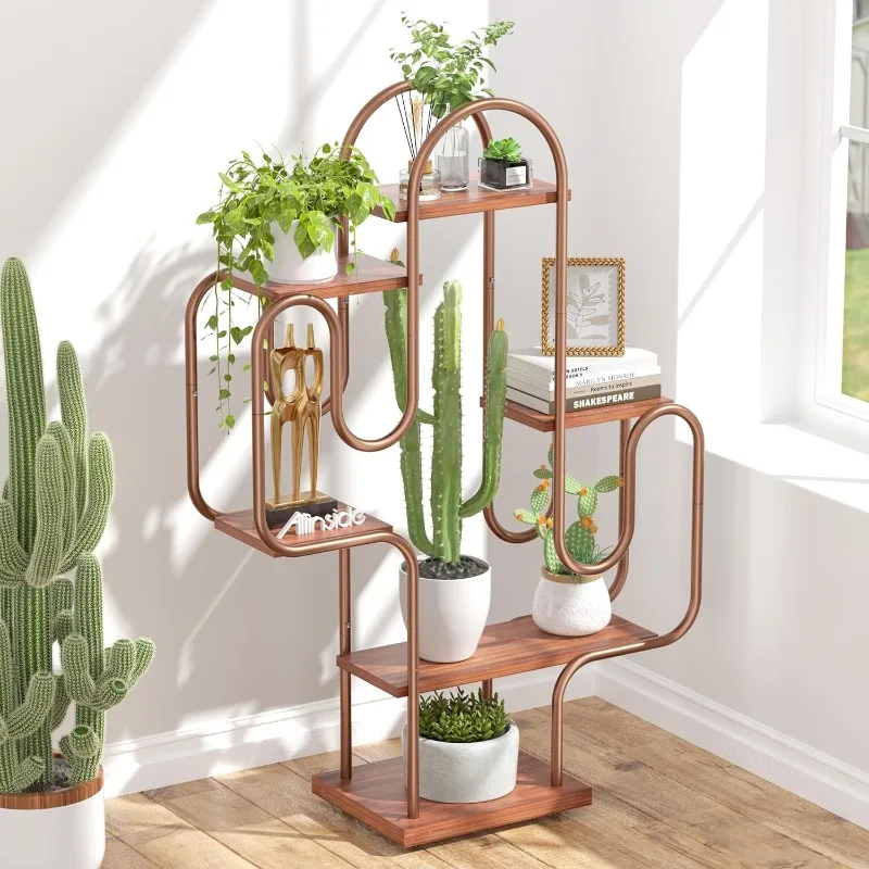 

Cactus Corner Bookshelf, 6 Tiers Multipurpose Plant Stand, Heavy-Duty Metal Corner Shelf, Creative Tall Display Rack