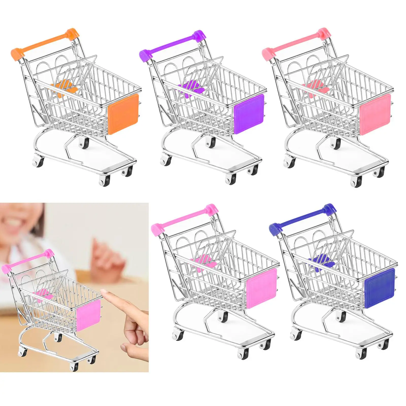 Mini Shopping Cart Supermarket Metal Handcart Toy Doll House Decor Accessories Dollhouse Grocery Girls Gift Desktop Organizer