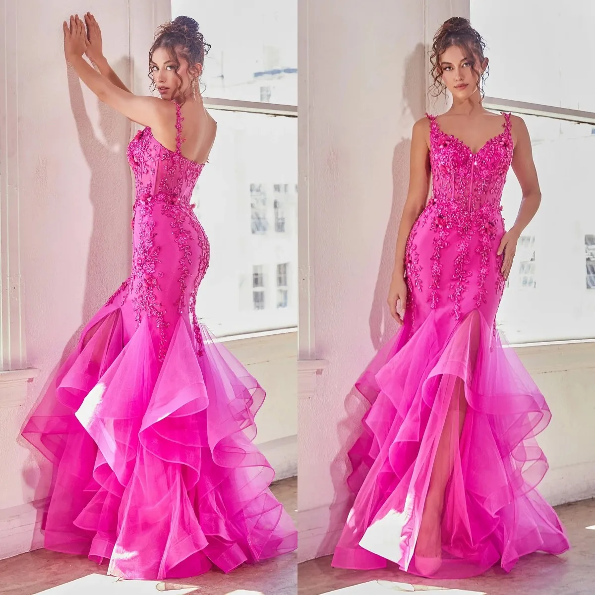 

Mermaid Prom Dresses Ruffled Skirt vestido de novia Lace Appliques Formal Occasion Gowns Ladies Runway Fashion Party Dress