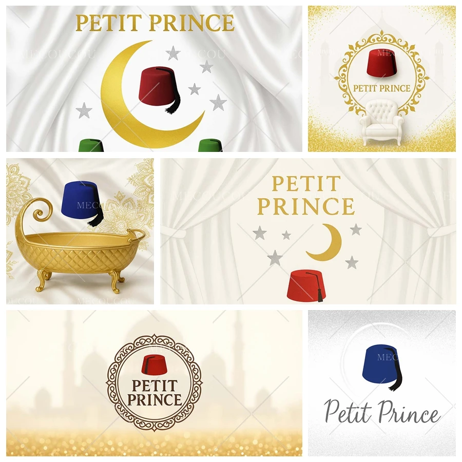 Petit Prince Mabrouk Tahara sombrero fiesta telón de fondo decoración oro plata personalizar circuncisión Baby Shower fotografía fondos
