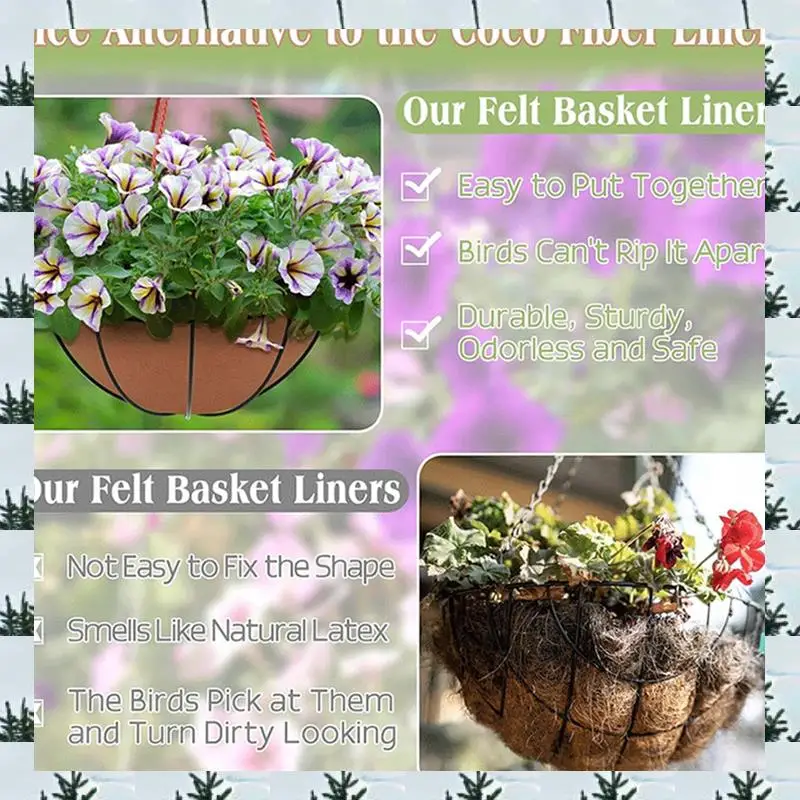 ABLG 3-Piece Set X Felt Plant Basket Liners, Fabric Flower Pot Liners For Hanging And Flowers, Coco-Fiber Replacement A
