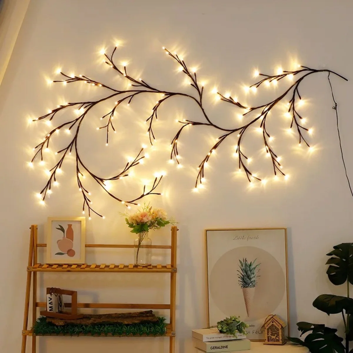 72/96/144Led أضواء كرمة الصفصاف القابلة للانحناء ، أبيض دافئ 8 طرق التحكم عن بعد USB بالطاقة داخلي في الهواء الطلق الجدار الديكور ضوء الليل