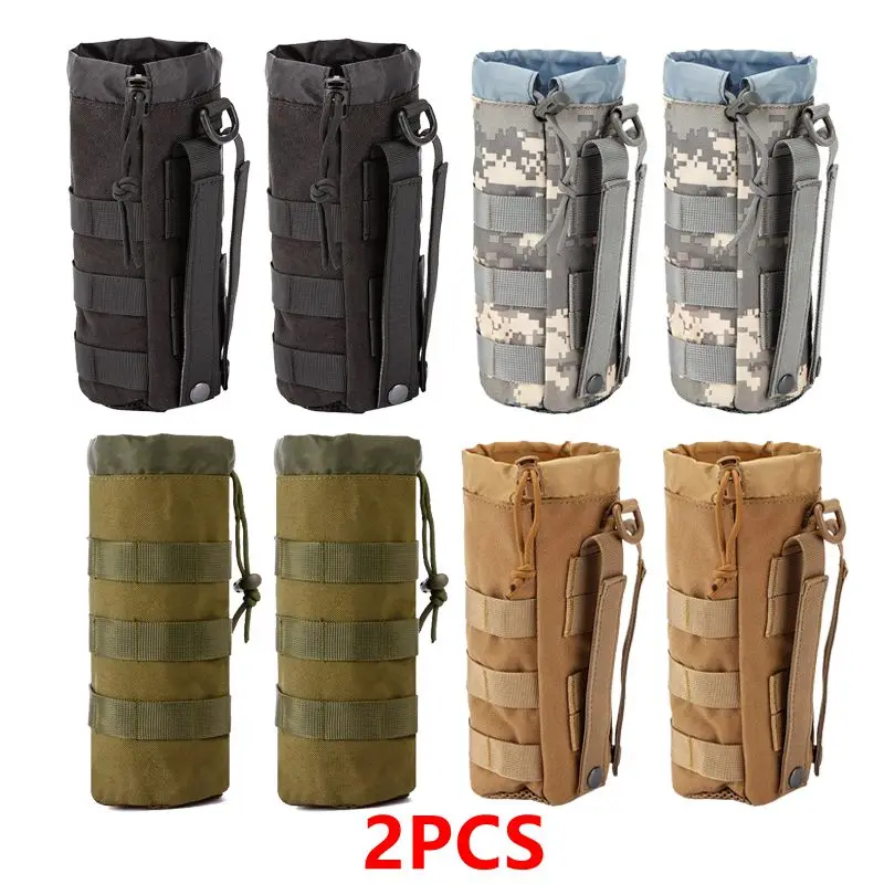 2PCS 1.5L Molle Tactical Military Water Bottle Pouch 1000D Nylon Drawstring Pouche Hiking Camping Travel Sport Kettle Bag Holder