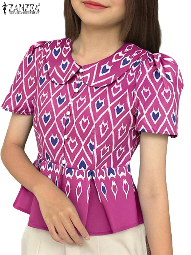 2025 ZANZEA Women Printed Shirts Vintage Turn-Down Collar Tops Fashion Casual Short Sleeve Tunic Fashion Printed Blusas