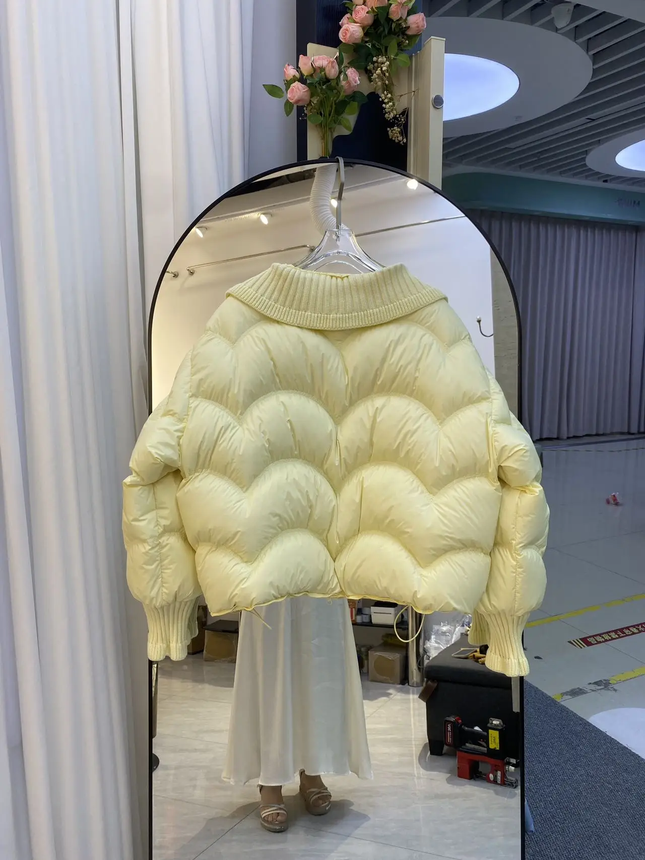Winter Puff Knitted Splicing Down Jacket Women White Duck Down Big Lapel Outwears Female Fluffy Warm Thick Parker Bread Jacket