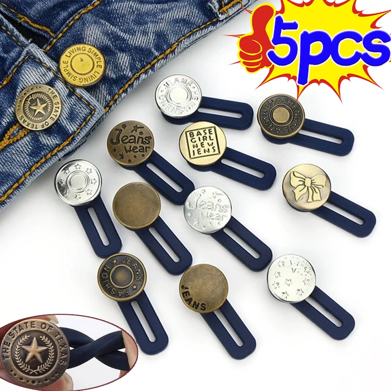 

New 5Pcs Metal Buttons Extender for Pants Jeans Free Sewing Adjustable Retractable Waist Extenders Button Waistband Expander