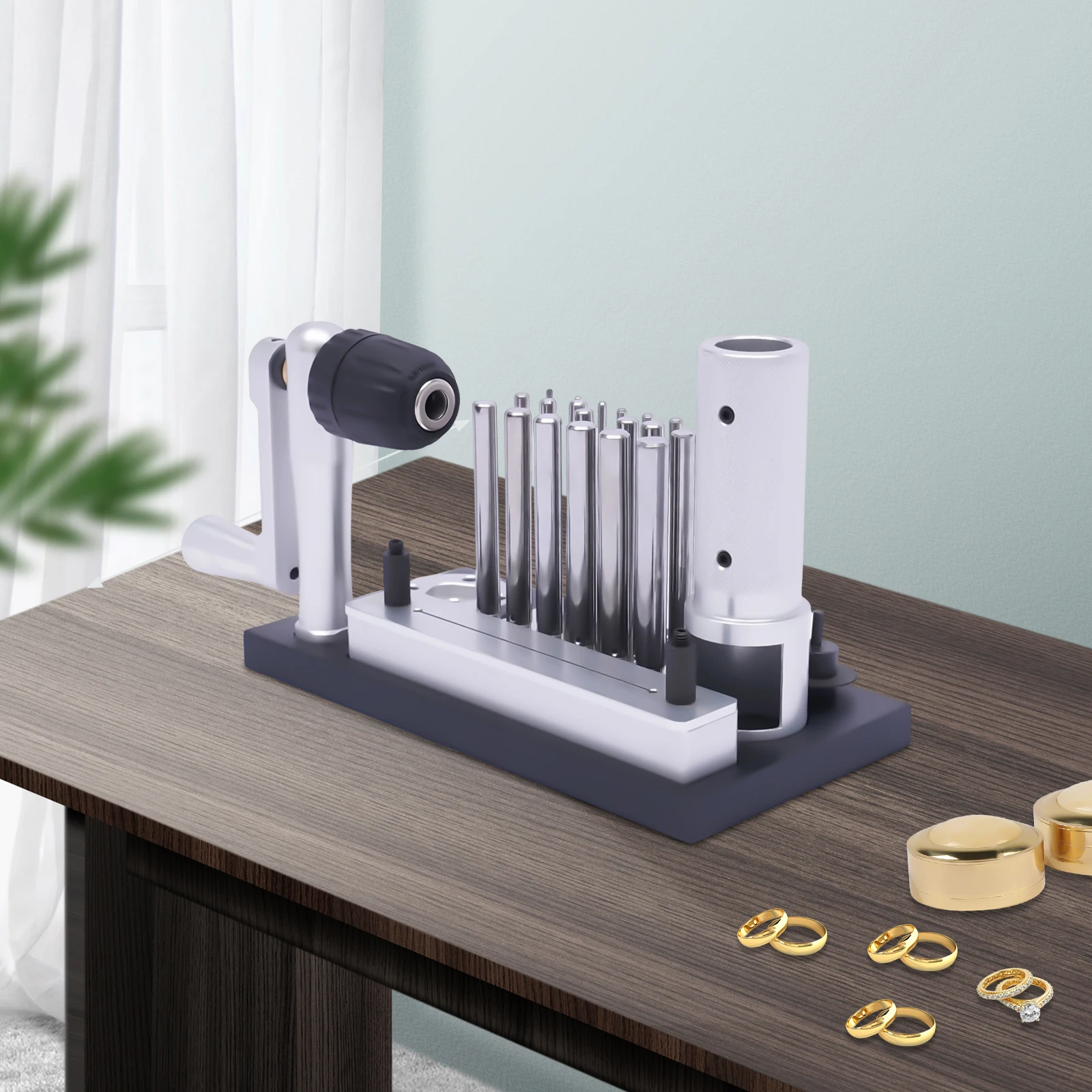 

Manual Jewellery Jump Ring Maker Machine Stainless Steel Wire Drawing Processing Tool with 20 Mandrels from 2.5mm to 12mm