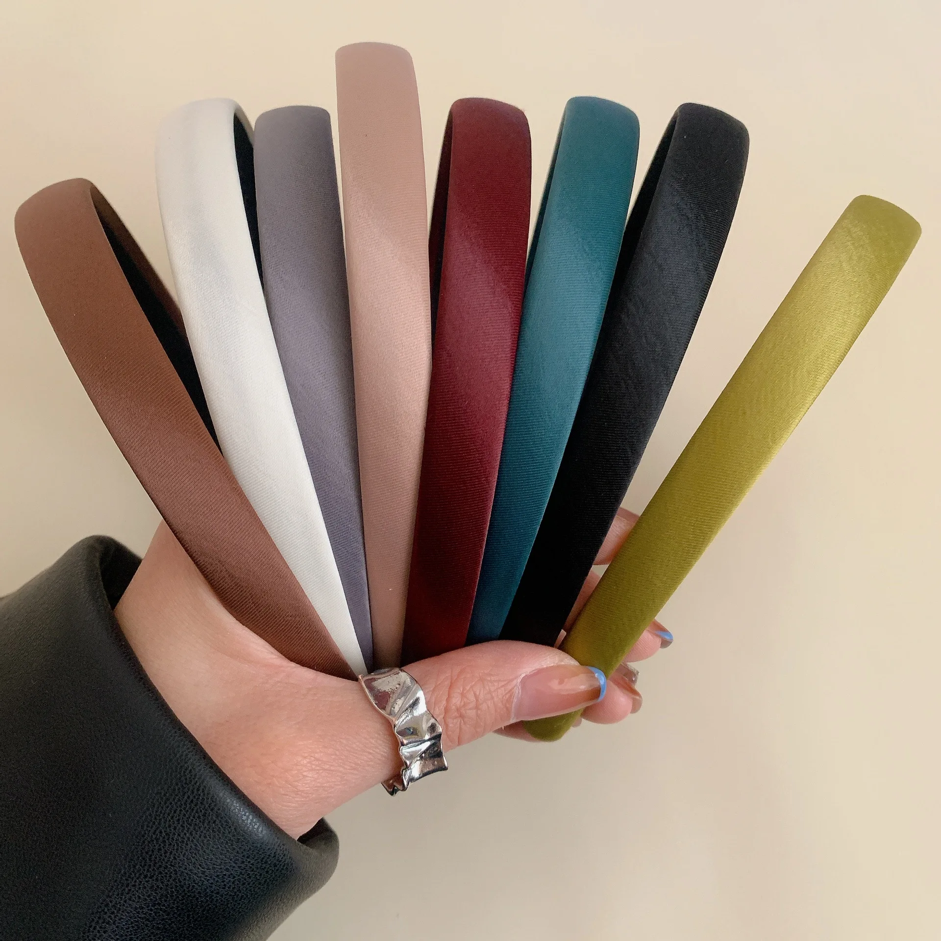 Thin Satin Fabric Headband Solid Color Smooth Cloth Wrapped Hair Band Minimalist Hair Hoop for Women Girls Hair Accessories