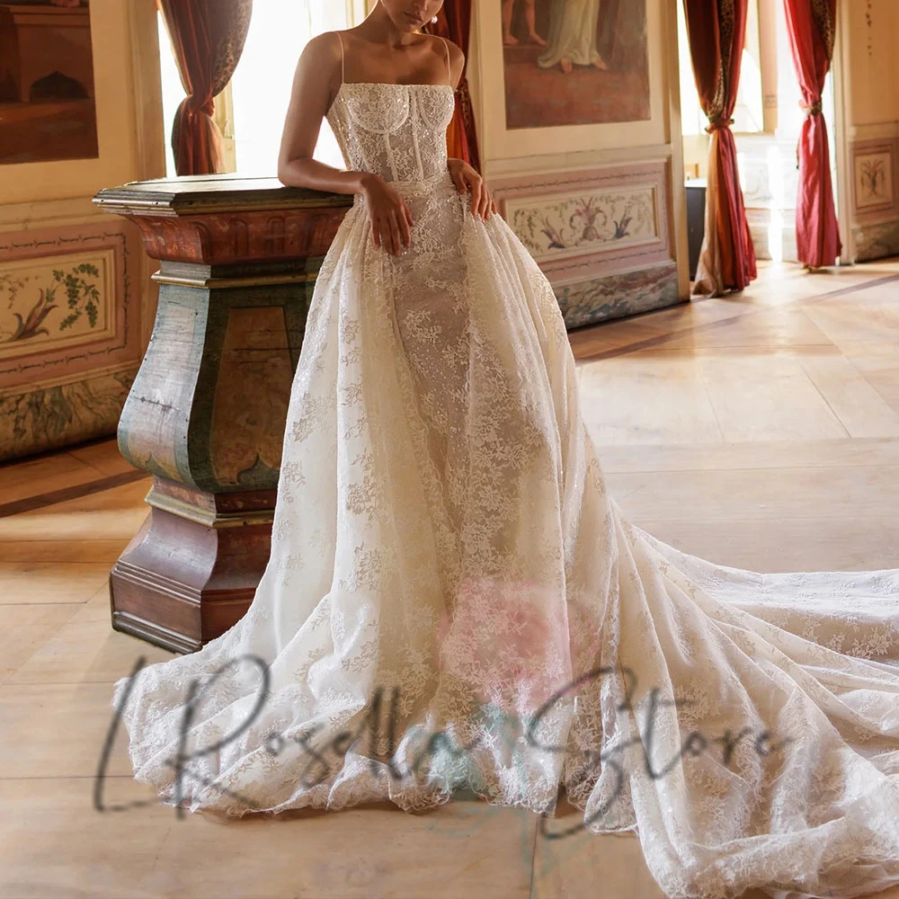 

LRosella Свадебное платье длиной до пола, кружевное блестящее платье русалки со шлейфом, элегантное свадебное платье, платья de novia 2025