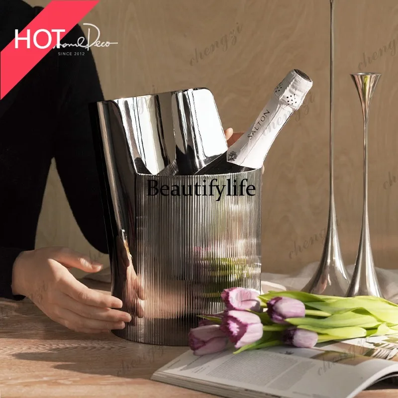 M45 Nordic style striped stainless steel vase ornament living room dining room decorative flower ware high-end
